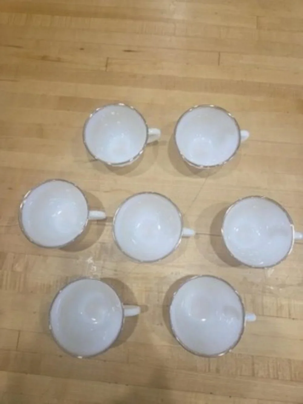 Vintage Fire King White Swirl Gold Rim Milk Glass Teacups Set of 7
